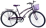 Bicicleta Aro 26 Feminina Susi Roxa Com Para Lama E Cesta Dalannio Bike