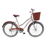 Bicicleta Aro 26 Retro Beach Feminina Cesta Plastica Marrom