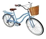 Bicicleta Aro 26 Retrô Com Cesta De Vime Estilo Vintage Azul