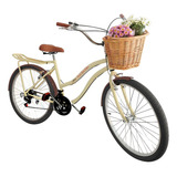 Bicicleta Aro 26 Retrô Vintage 18 Marchas Vime Bagageiro Beg Cor Bege Com Marrom Tamanho Do Quadro 17