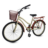 Bicicleta Aro 26 Retro Vintage Feminina Com Cestinha E Bagag Cor Bege Tamanho Do Quadro 17