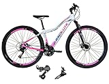 Bicicleta Aro 29 Absolute Hera Feminina Alumínio 21 Marchas Câmbios Shimano Freio A Disco 15 Branco Rosa 