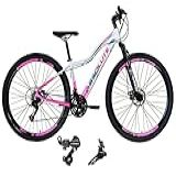 Bicicleta Aro 29 Absolute Hera Feminina Alumínio 21 Marchas Câmbios Shimano Freio A Disco 17 Branco Rosa 