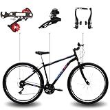 Bicicleta Aro 29 Bike Saidx Premium 21 Vel Quadro De Aço Carbono -Azul E Rosa-