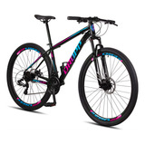 Bicicleta Aro 29 Dropp Sw 24v Câmbio Shimano Mtb Alumínio Cor Preto azul E Rosa Tamanho Do Quadro 17