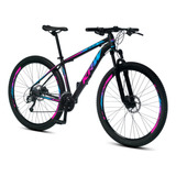 Bicicleta Aro 29 Krw Alumínio 24 Vel Freio A Disco Suspensão Dianteira X42 Cor Preto rosa E Azul Tamanho Do Quadro 17