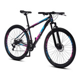 Bicicleta Aro 29 Krw S60 Mountain Bike 24 Velocidads Câmbios Shimano Freio A Disco Suspensão Dianteira Preto Azul E Rosa Tamanho Quadro 17