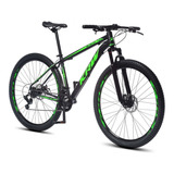 Bicicleta Aro 29 Krw S60 Mountain Bike 24 Velocidads Câmbios Shimano Freio A Disco Suspensão Dianteira Preto E Verde Fosco Tamanho Quadro 17