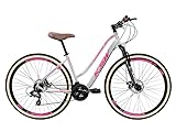 Bicicleta Aro 29 KSW Sunny Retro Feminina Aluminio 6061 Freio A Disc 21 Marchas Garfo Suspensão 80mm Alavanca Rapid Fire 17 Branco Rosa