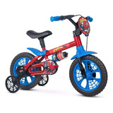 Bicicleta De Passeio Infantil Spider Man Homem Aranha Aro 12 Cor Azul vermelho Com Rodas De Treinamento