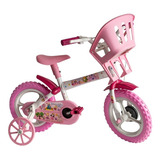 Bicicleta De Passeio Infantil Styll Baby Princesinhas Aro 12 Freio Tambor Cor Rosa branco Com Rodas De Treinamento