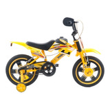 Bicicleta De Passeio Infantil Unitoys Moto Cross Aro 16 Freios V brakes Cor Amarelo Com Rodas De Treinamento