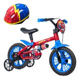 Bicicleta De Passeio Nathor Marvel Spider Man Spider-man Aro 12 Freio Tambor Cor Azul/vermelho/preto Com Rodas De Treinamento