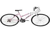 Bicicleta De Passeio Ultra Bikes Esporte Bicolor Aro 26 Reforçada Freio V Brake 18 Marchas Feminina Rosa Bebê Branco