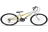 Bicicleta De Passeio Ultra Bikes Esporte Bicolor Rebaixada Aro 26 Reforçada Freio V Brake 18 Marchas Amarelo Branco