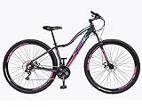 Bicicleta Feminina Aluminio Aro 29 Aluminio KSW MWZA 21 Velocidades Freio A Disco Mecanico Suspensão 80mm 15 Preto Rosa E Azul