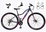 Bicicleta Feminina Aro 29 Ksw Mwza 24v Câmbios Shimano Freios Hidráulicos Garfo Com Suspensão 15 Preto Pink Azul 