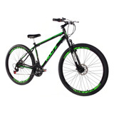 Bicicleta Mountain Bike Woltz Steel Suspensão 21 Marchas Aro 29 Tamanho Do Quadro 17 Preto verde