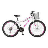 Bicicleta Mtb Kls Aro 26 Alumínio Sport 21 Marchas C Cesta Cor Bike Aro 26 Branco pink