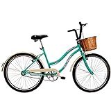 Bicicleta Retro Vintage Aro 26 Feminina Beach Azul Turquesa Com Cestinha