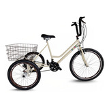 Bicicleta Triciclo Aro 26 21 Marchas Creme marrom