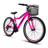 Bicicleta Trip Feminina Aro 26 Com Cesta 21 Marchas Aluminio Cor Rosa Tamanho Do Quadro 15