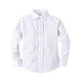 Bienzoe Meninas Escolar Uniforme Camisas Crianças Verão Babado Botão Baixo Manga Comprida Algodão Oxford Blusa Branco M