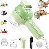 BIERDAN Cortador Elétrico De Vegetais Portátil 4 Em 1 Mini Máquina De Lama De Alho Elétrico Cortador De Fatiador De Frutas Vegetais Multifuncionais Ferramenta De Cozinha Triturador De Vegetais Pimentão
