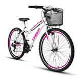 Bike Trip Feminina Aro 26 Com Cesta Aluminio 21 Marchas Cor Branco Tamanho Do Quadro 15