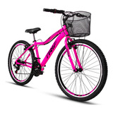 Bike Trip Feminina Aro 26 Com Cesta Aluminio 21 Marchas Cor Rosa Tamanho Do Quadro 15