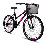 Bike Trip Mtb Aro 26 Com Cesto Feminina 21 Marchas Cor Preto Tamanho Do Quadro 17