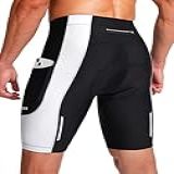 Bikewa Calções De Bicicleta Masculinos 3D Acolchoados Ciclismo Estrada Ciclismo Montanha Ciclismo Bicicleta UPF 50 Calções De Ciclismo Bolsos Com Zíper Preto Branco M