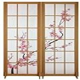Biombo Divisoria MDF Oriental Japonês Divisor Ambiente Cerejeira Reto 2 Folhas 