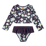 Biquíni Bebê Infantil Proteção Uv Manga Longa Flores Up Baby