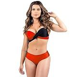 Biquíni Bicolor Com Bojo Transpassado Levanta Seio Textura Brilho Cor Laranja Tamanho M 38 40