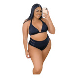 Biquini Cintura Alta Plus Size Feminino Hot Pant Cortininha