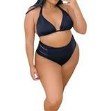Biquini Cintura Alta Plus Size Feminino Hot Pant Cortininha