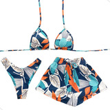 Biquini Conjunto Trikini 3 Peças Short Praia Moda Tendência