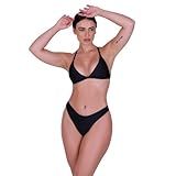 Biquíni Feminino Com Bojo Removível Calcinha Cintura Alta Fio Duplo Verão Moda Praia Asa Delta P PRETO