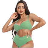 Biquini Hot Pants Cintura Alta Com Bojo Hotpants Retrô Novo