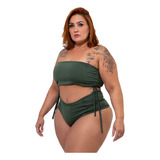 Biquini Plus Size Top Faixa Ajustavel Calcinha Cintura Alta