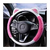 Bittwee Capa De Volante De Carro Pelúcia Macia Fofa Para O Inverno Quente Protetor De Volante Fofo Com Orelhas De Gatinho Universal 38 Cm Elástico E Antiderrapante Acessórios De Carro De Decoração Adorável Rosa Vermelha 