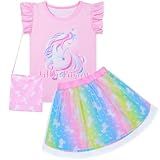 BiueLetter Conjunto De Saia De Tule Infantil Para Meninas Saia De Unicórnio Saia Tutu Com Babados E Mangas De Aniversário Para Meninas Unicórnio Rosa 7 8 Year