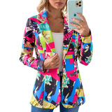 Blazer Feminino Malha Neo Estampado Longo Bolso Decorativo