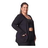 Blazer Feminino Plus Size Casaco Longo De Malha Slim Bolso