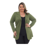 Blazer Feminino Plus Size Sobretudo Longo Neoprene G1 Ao G3