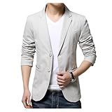 Blazer Masculino Casual Slim Fit Botão Lapela Entalhada Terno Formal Confortável Macio Manga Média Bege M