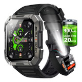 Blb Smart Watch Smart Watch W60 Lanterna Bluetooth Militar Masculina De 2 1 Polegadas Ip68 À Prova D água 900 Mah Bateria Preta