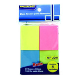 Bloco Adesivo Para Anotações 4 Cores Neon 37 5x50mm 4x100fls