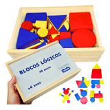 Blocos Lógicos 48 Peças Madeira Jogo Pedagógico Educativo